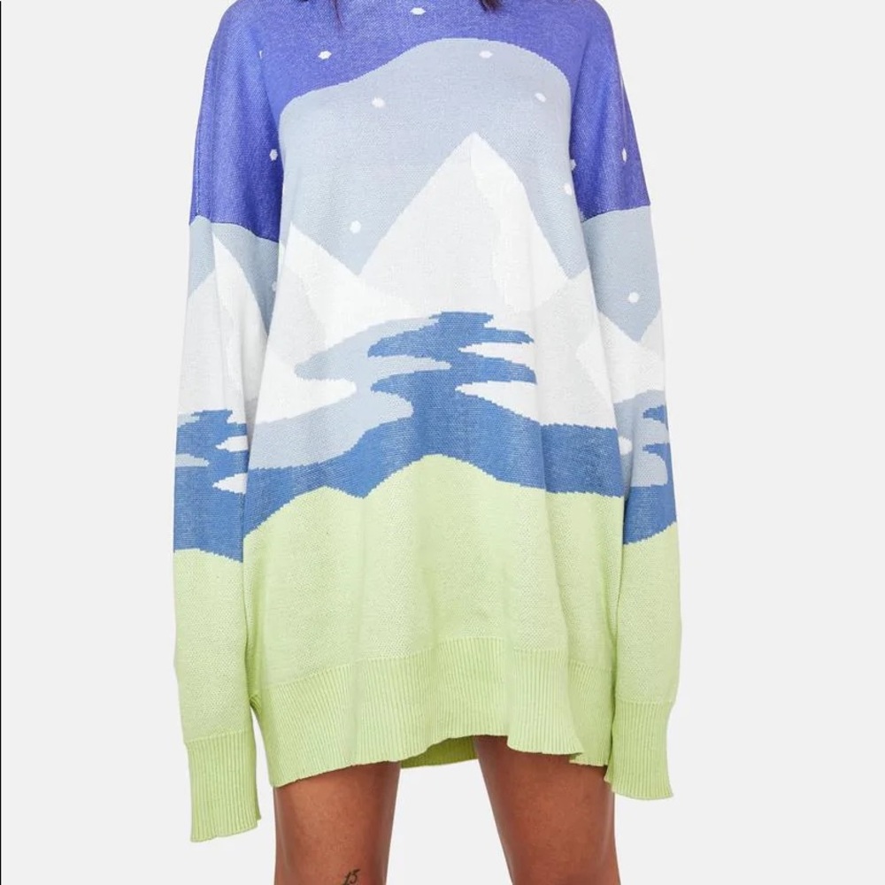 Dolls Kill x Delia’s Intarsia Snowy Mountain Oversized Sweater